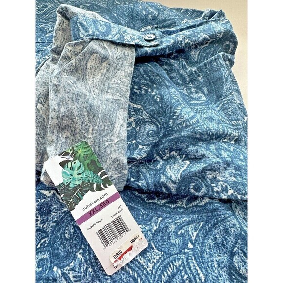 Cubavera Men Roll-up Paisley Print Button up Shirt Short-Sleeve Dark Blue Sz 2XL - Picture 5 of 6